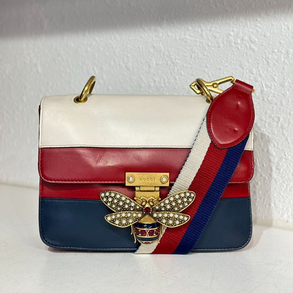 Gucci Tri-Color Leather Queen Bees Shoulder Bag Crossbody